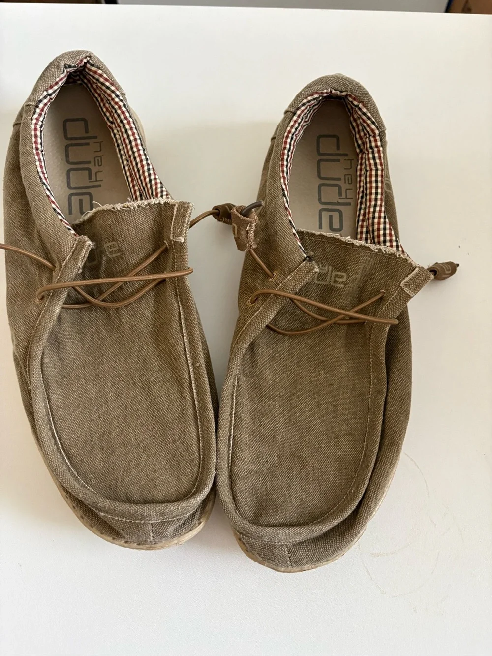 Mens size 14 Hey Dude Casual Canvas Slip-On Loafers in Tan